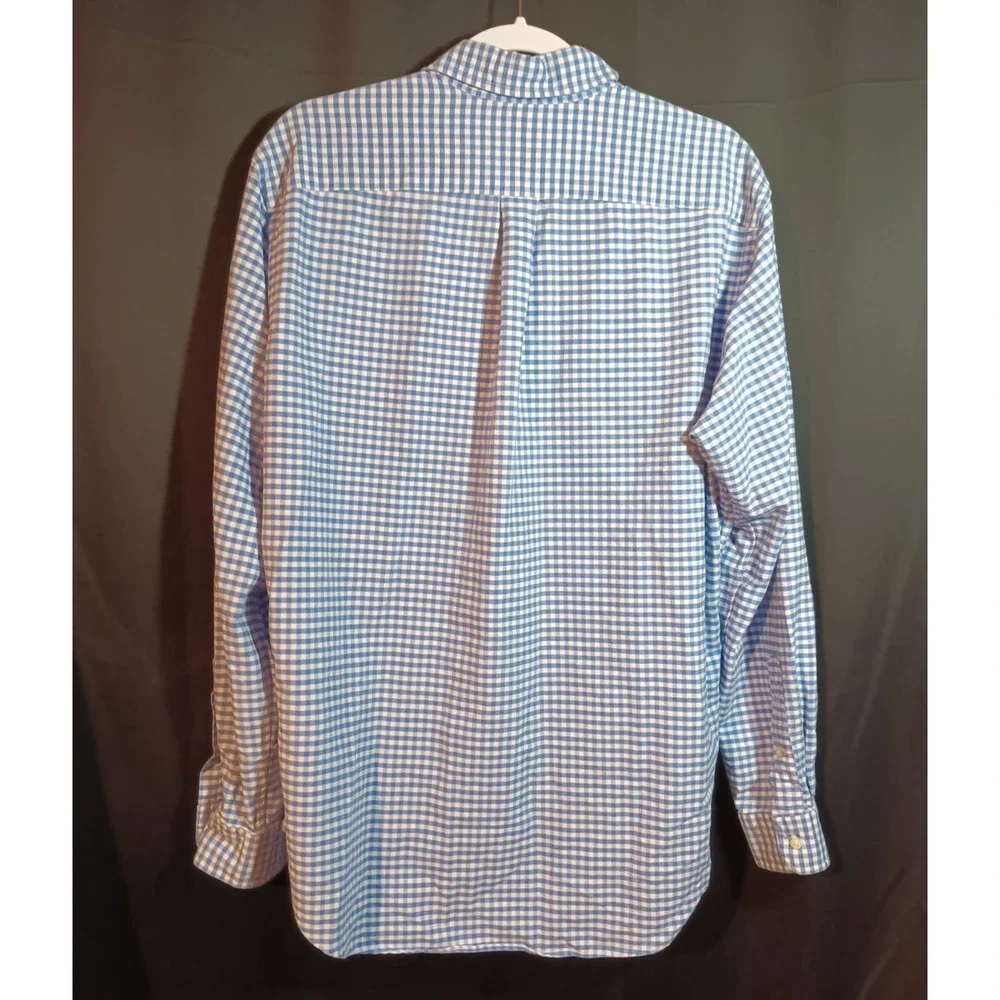 Men Ralph Lauren Classics RL Shirt Large Blue White Tablecloth Pattern $125